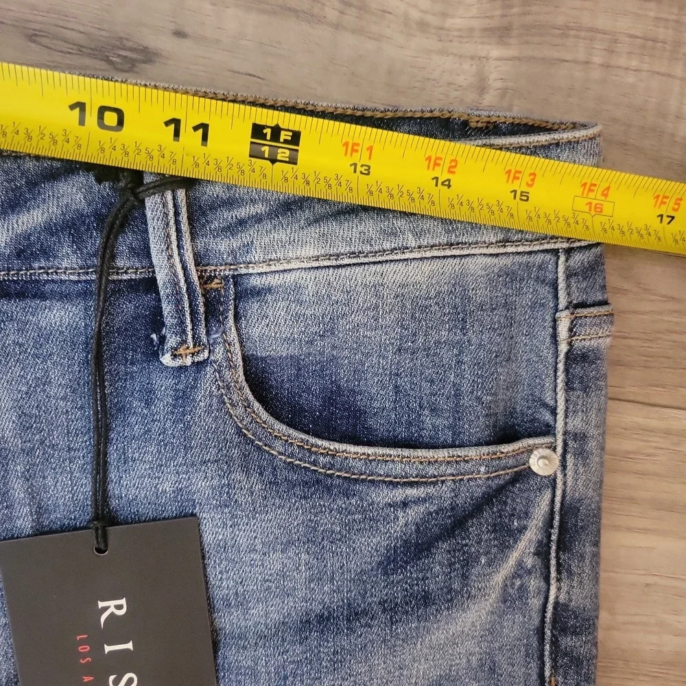 RISEN High Rise Jeans Womens 32/15 Blue Distressed Skinny Denim  Raw Hem  NEW